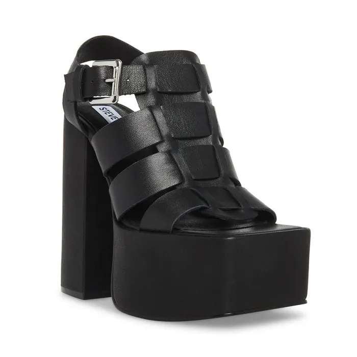 Steve Madden Tranquil Black Leather Womens Heels