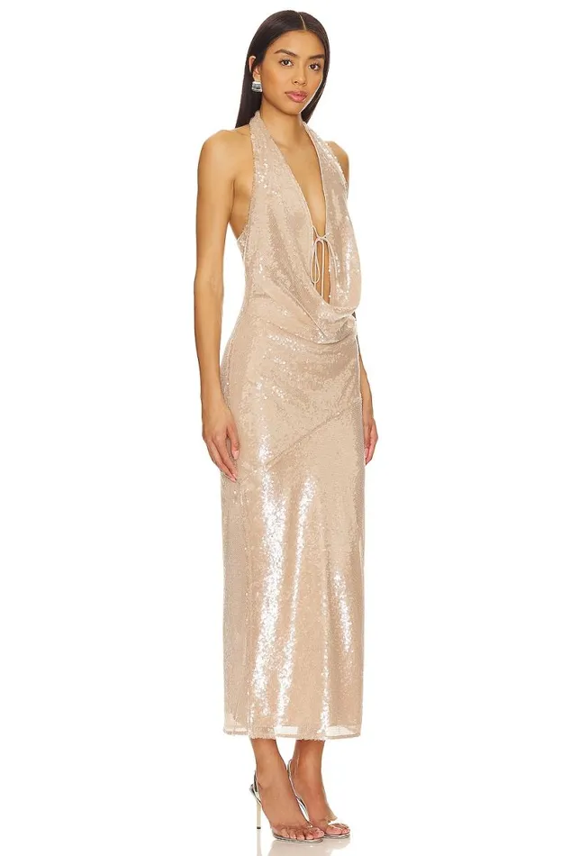 Stevie Sequin Midi Dress Nude Neutral Women Lovers and Friends Dresses