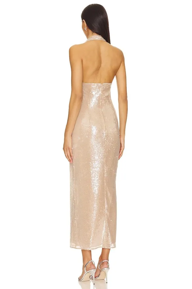 Stevie Sequin Midi Dress Nude Neutral Women Lovers and Friends Dresses