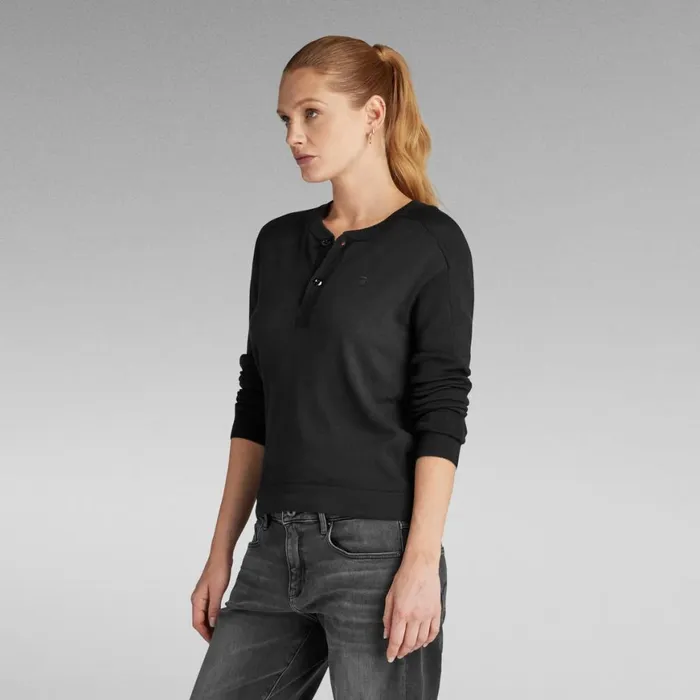 Sweaters Women GStar RAW Core Henley Knitted Sweater Dark Black