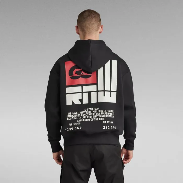 Sweatshirts and Hoodies Men GStar RAW GS Raw Back Graphic Loose Hoodie Dark Black