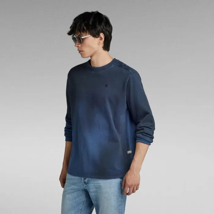 Sweatshirts and Hoodies Men GStar RAW Hand Sprayed Lash Sweater Rank Blue Sprayed