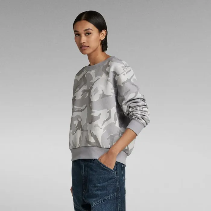 Sweatshirts and Hoodies Women GStar RAW Cropped Allover Loose Sweater Cool Grey Woodland Camo
