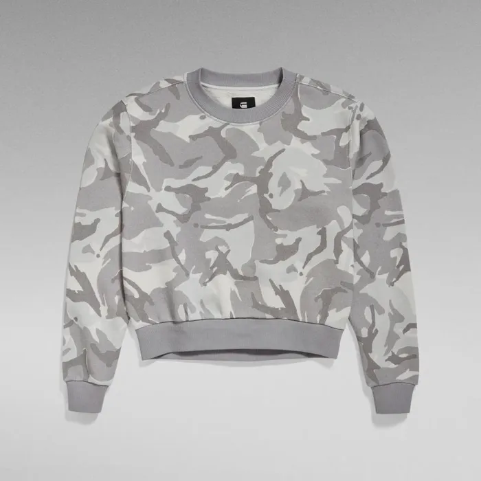 Sweatshirts and Hoodies Women GStar RAW Cropped Allover Loose Sweater Cool Grey Woodland Camo