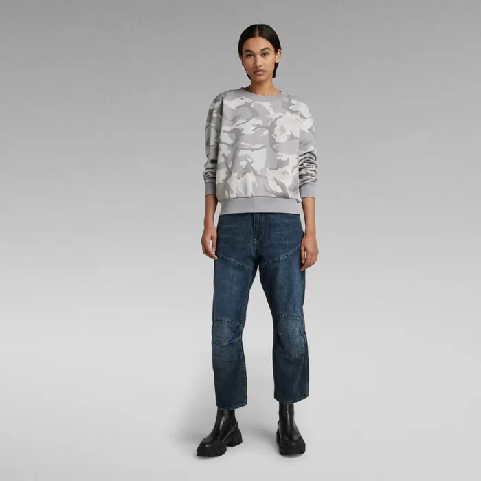 Sweatshirts and Hoodies Women GStar RAW Cropped Allover Loose Sweater Cool Grey Woodland Camo