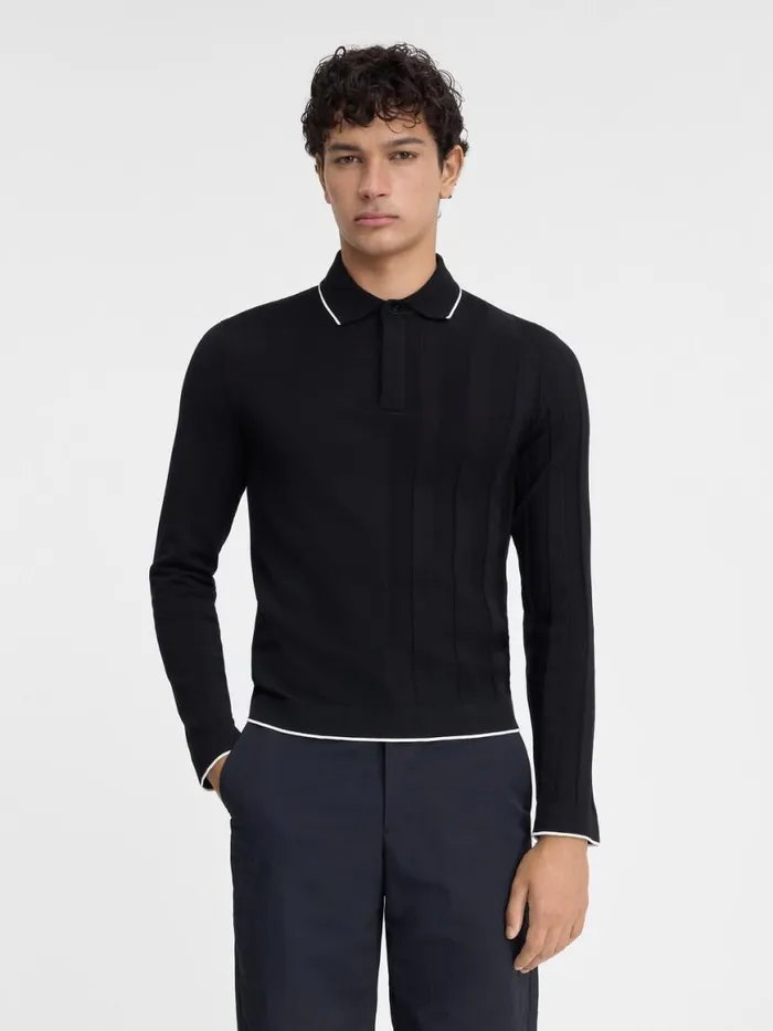 The Tricot Longsleeve Polo Shirt Black Men JACQUEMUS Knits The Tricot Longsleeve Polo Shirt Black Men JACQUEMUS Knits