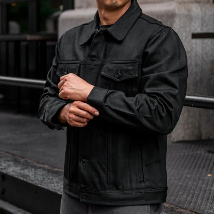 Thursday Boots Leather Selvedge Denim Trucker Jacket Black 8211 Men
