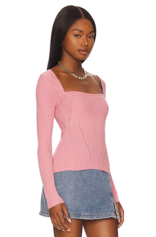 Tie Back Fitted Rib Sweater Pink Women Lovers and Friends Sweaters and Knits