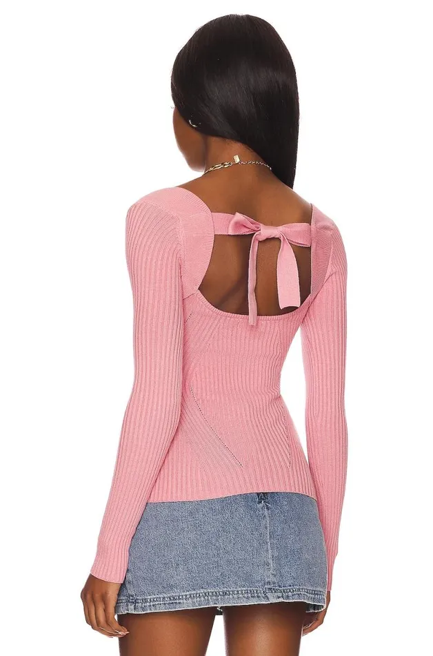 Tie Back Fitted Rib Sweater Pink Women Lovers and Friends Sweaters and Knits