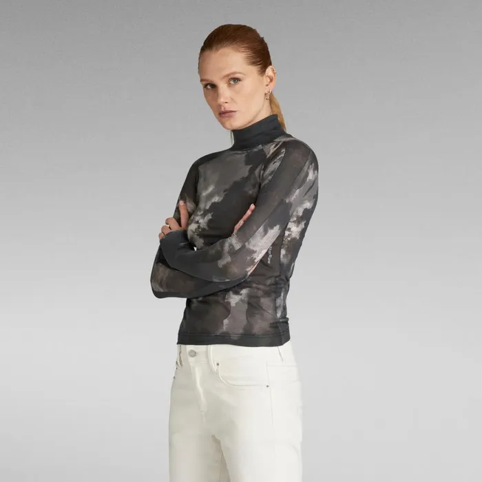 Tops and Tshirts Women GStar RAW Blurry Camo Slim Mock Top Dk Black Blurry Camo