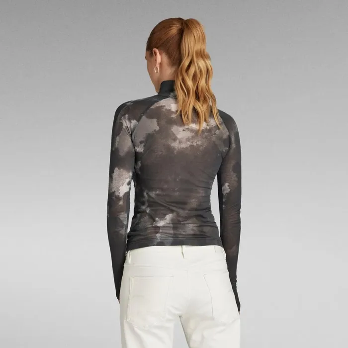 Tops and Tshirts Women GStar RAW Blurry Camo Slim Mock Top Dk Black Blurry Camo