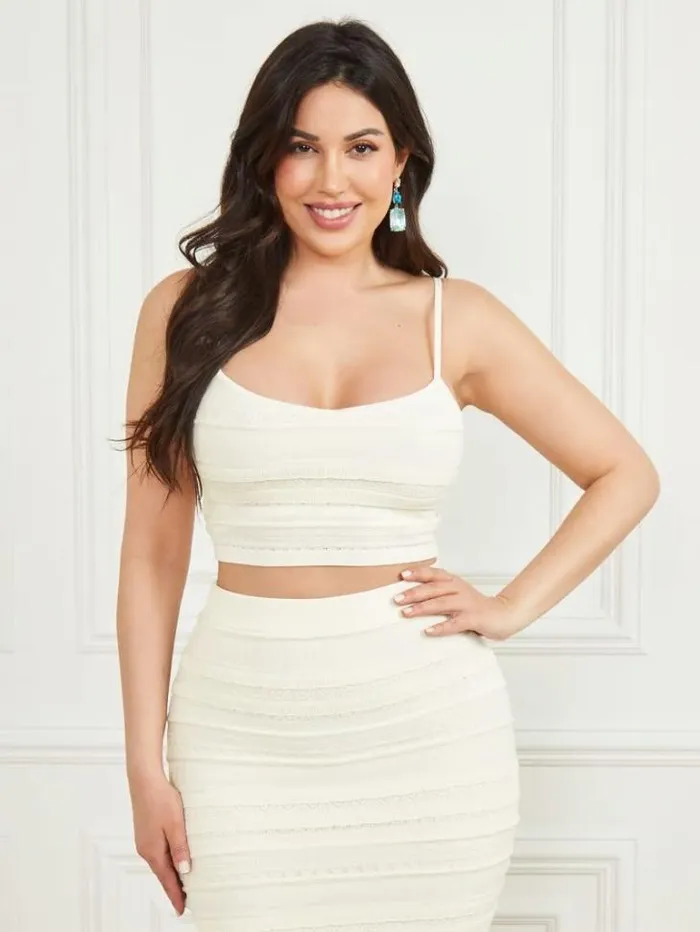 Tops And Sweaters Women Marciano Flirt Cropped Sweater Bralette Pale Pearl