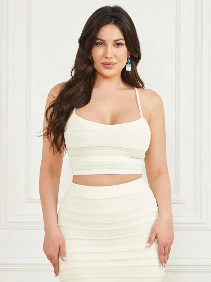 Tops And Sweaters Women Marciano Flirt Cropped Sweater Bralette Pale Pearl Tops And Sweaters Women Marciano Flirt Cropped Sweater Bralette Pale Pearl