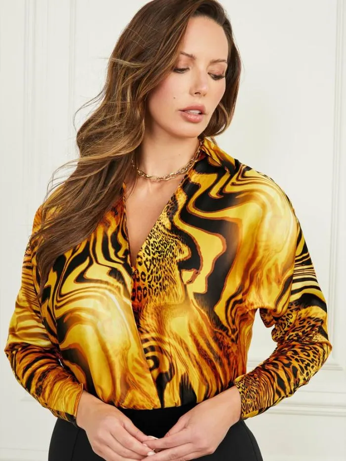 Tops And Sweaters Women Marciano Golden Sunset LongSleeve Bodysuit Golden Sunset Print Tops And Sweaters Women Marciano Golden Sunset LongSleeve Bodysuit Golden Sunset Print