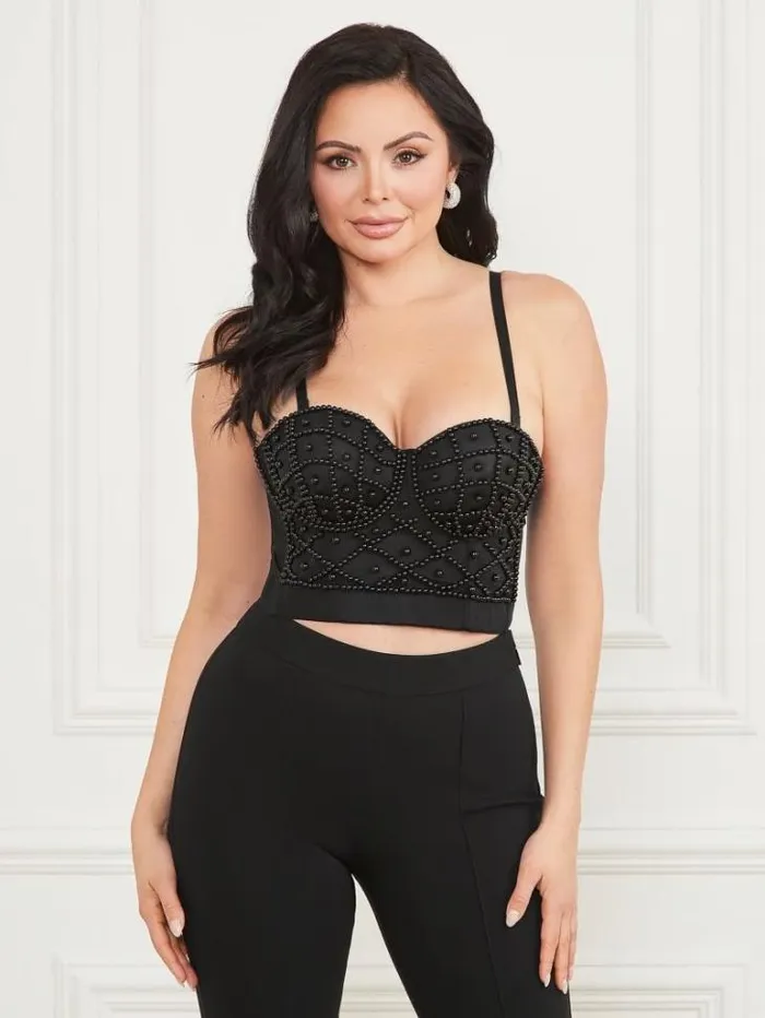 Tops And Sweaters Women Marciano Lea Bustier Top Jet Black Multi