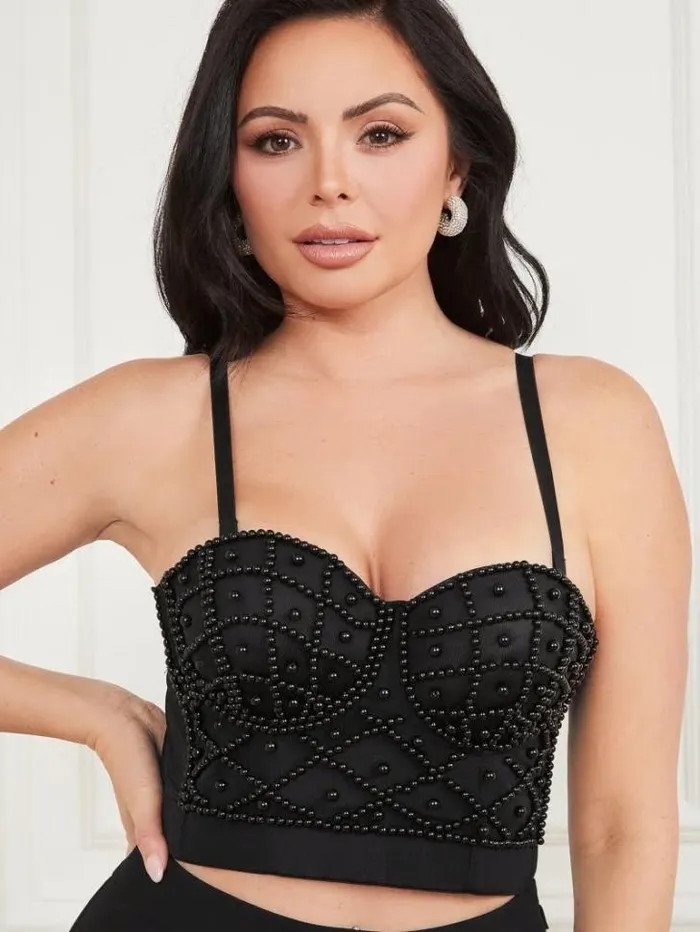 Tops And Sweaters Women Marciano Lea Bustier Top Jet Black Multi Tops And Sweaters Women Marciano Lea Bustier Top Jet Black Multi