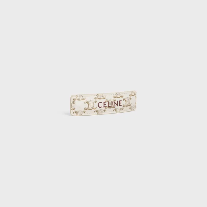 Triomphe Canvas Hair Clip In Calfskin Steel And Canvas Gold White Women CELINE HAIR ACCESSORIES Triomphe Canvas Hair Clip In Calfskin Steel And Canvas Gold White Women CELINE HAIR ACCESSORIES