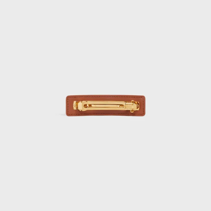 Triomphe Canvas Hair Clip In Calfskin Steel And Canvas Gold White Women CELINE HAIR ACCESSORIES Triomphe Canvas Hair Clip In Calfskin Steel And Canvas Gold White Women CELINE HAIR ACCESSORIES
