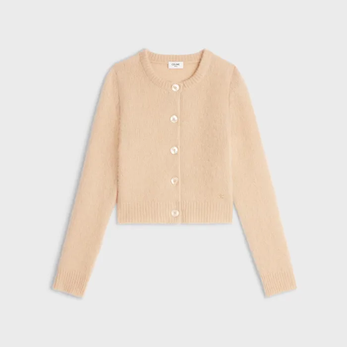 Triomphe Cardigan In Cashmere And Silk Straw Women CELINE KNITWEAR
