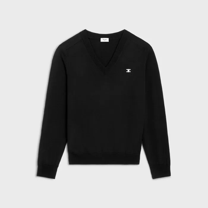 Triomphe VNeck Sweater In Wool Black Men CELINE KNITWEAR
