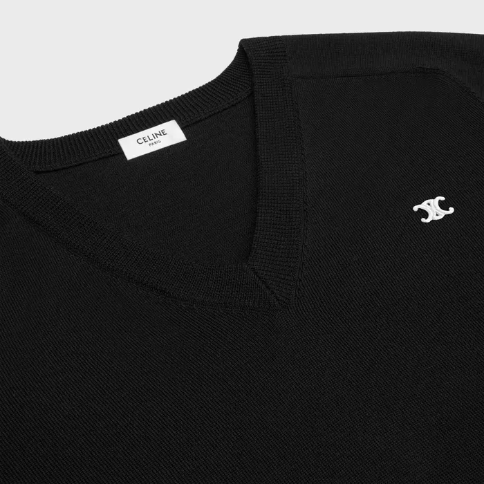 Triomphe VNeck Sweater In Wool Black Men CELINE KNITWEAR