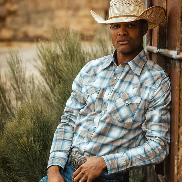 Western Shirts Men Stetson Sand Plaid Dobby Western Shirt Brown
