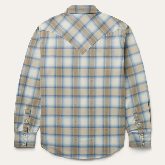 Western Shirts Men Stetson Sand Plaid Dobby Western Shirt Brown