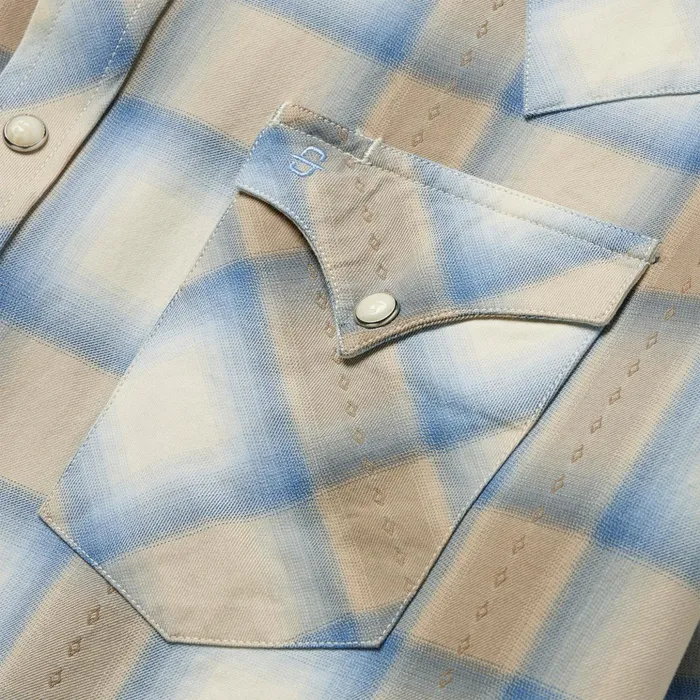 Western Shirts Men Stetson Sand Plaid Dobby Western Shirt Brown