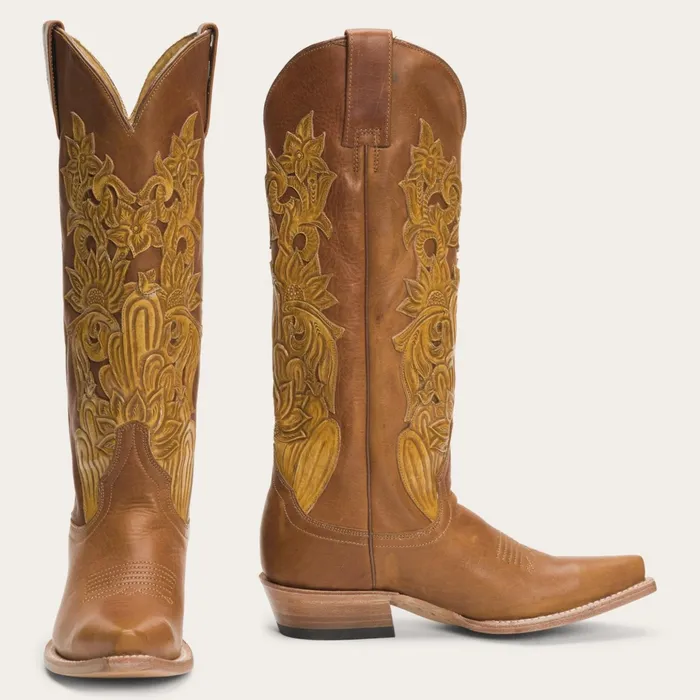 Western Women Stetson Jules Hand Tooled Leather Boot Brown