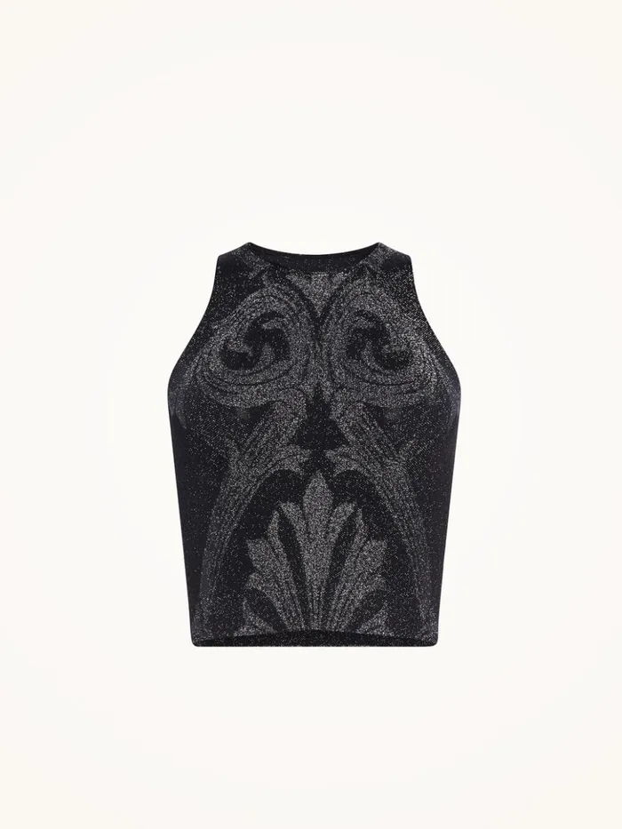 Wolford Metallic Jacquard Crop Top Blacksilver Women Tops and Tshirts Wolford Metallic Jacquard Crop Top Blacksilver Women Tops and Tshirts