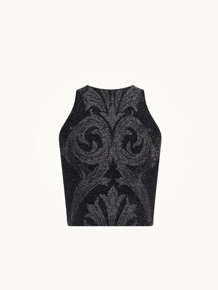 Wolford Metallic Jacquard Crop Top Blacksilver Women Tops and Tshirts Wolford Metallic Jacquard Crop Top Blacksilver Women Tops and Tshirts