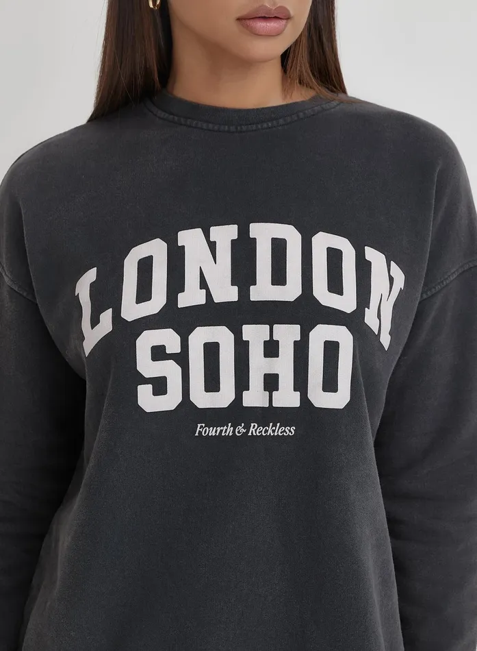 Women Acid Wash London Slogan Classic Longline Sweatshirt London 4th and Reckless Athleisure