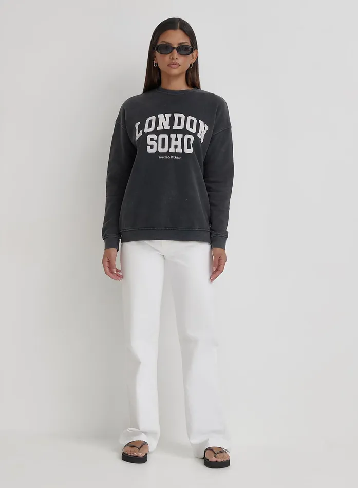 Women Acid Wash London Slogan Classic Longline Sweatshirt London 4th and Reckless Athleisure