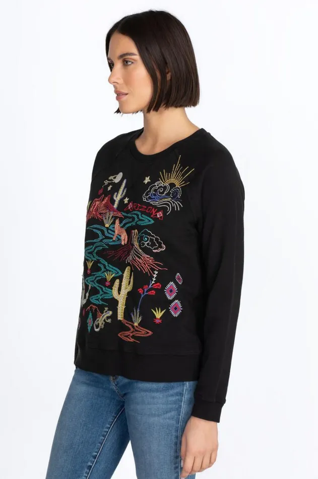 Women Arizona Raglan Sweatshirt Black Johnny Was Tops Women Arizona Raglan Sweatshirt Black Johnny Was Tops