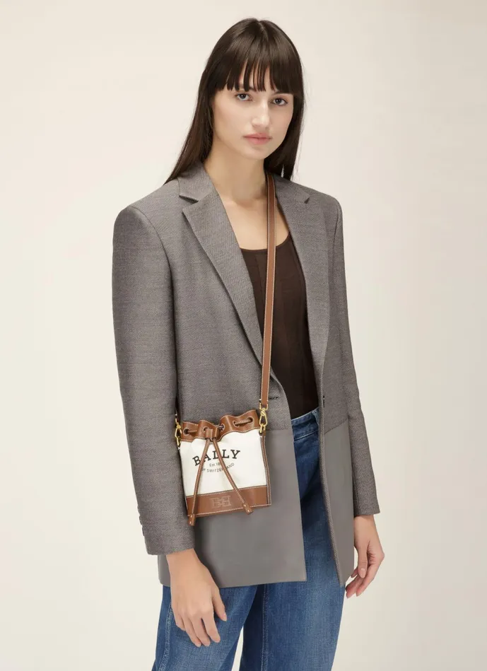 Women Bally Crossbody Bags Cleoh XS 8211 Fabric Bucket Bag In Natural