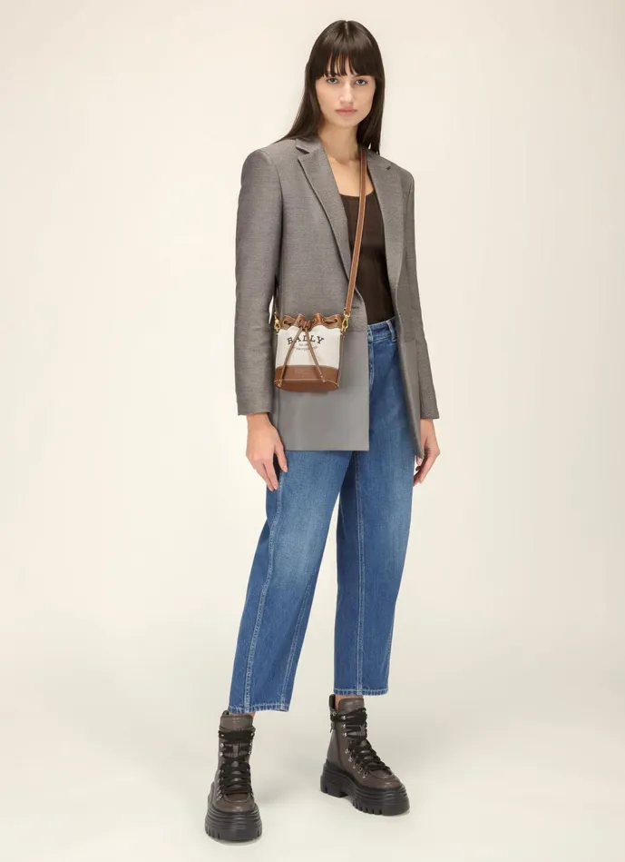 Women Bally Crossbody Bags Cleoh XS 8211 Fabric Bucket Bag In Natural