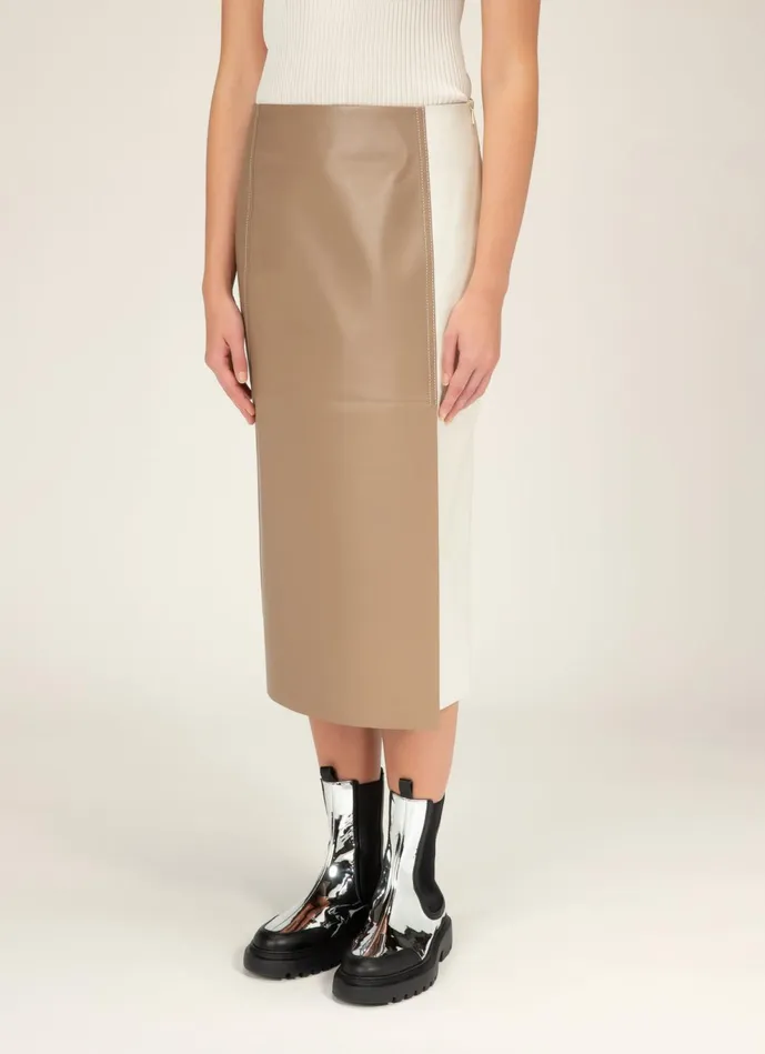 Women Bally Dresses And Skirts TwoTone Skirt 8211 Leather Skirt In Taupe and White