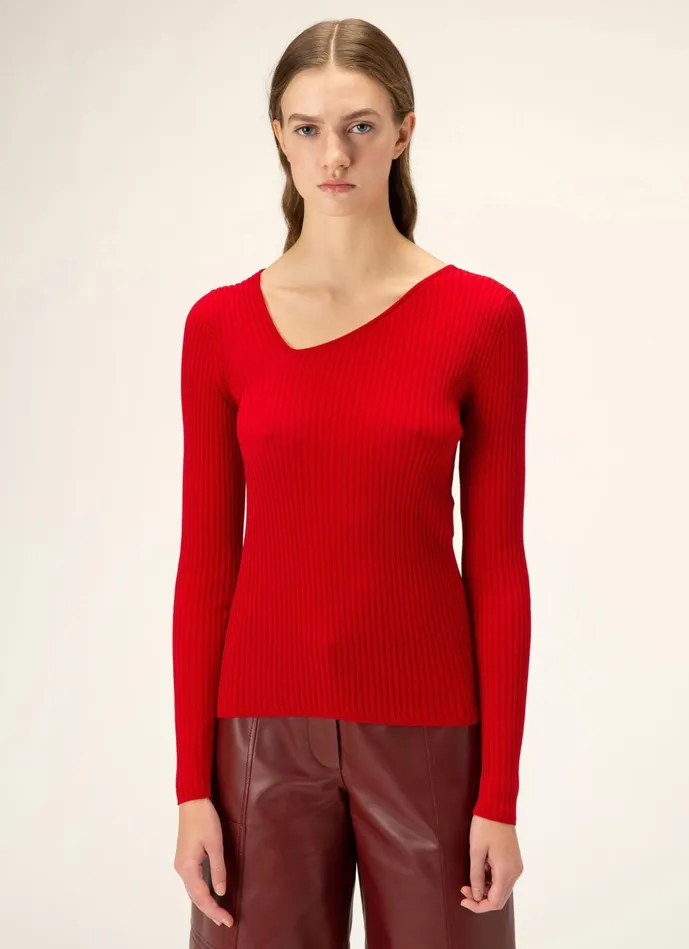 Women Bally Knitwear Asymmetric Top 8211 Cotton Top In Red