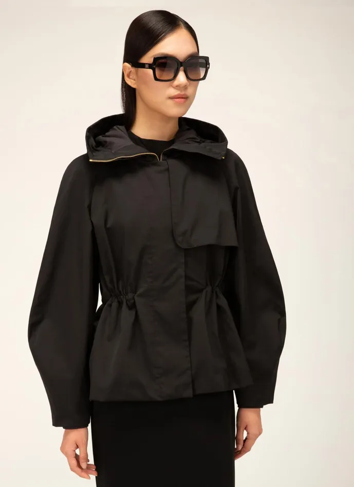 Women Bally Outerwear Hooded Coat 8211 Techno Poly Mix Outerwear In Black