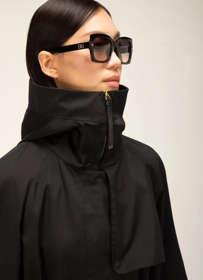 Women Bally Outerwear Hooded Coat 8211 Techno Poly Mix Outerwear In Black