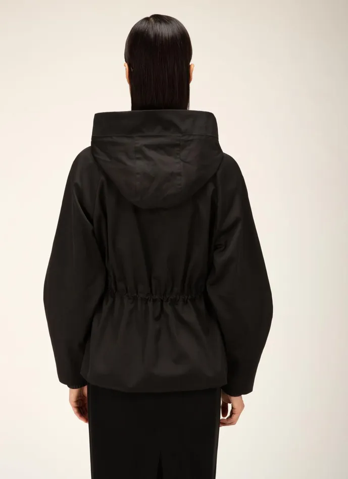 Women Bally Outerwear Hooded Coat 8211 Techno Poly Mix Outerwear In Black
