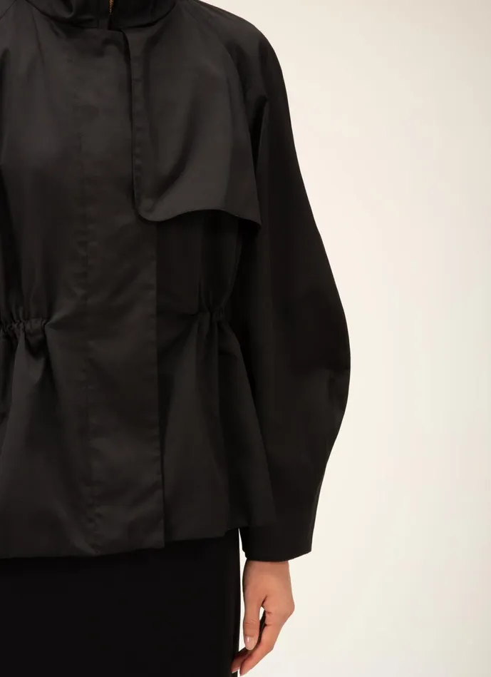 Women Bally Outerwear Hooded Coat 8211 Techno Poly Mix Outerwear In Black