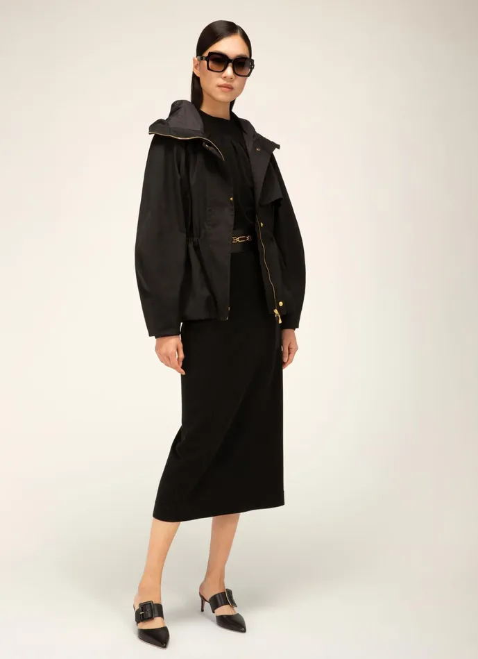 Women Bally Outerwear Hooded Coat 8211 Techno Poly Mix Outerwear In Black