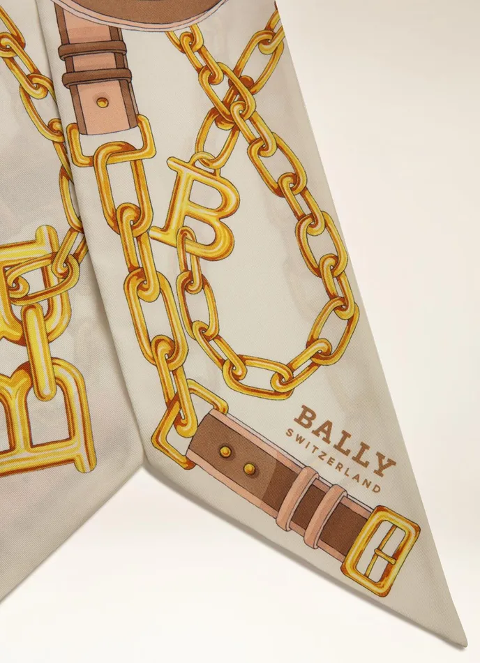 Women Bally Scarves BChain Bandeau 8211 Silk Scarf In Bone and Brown