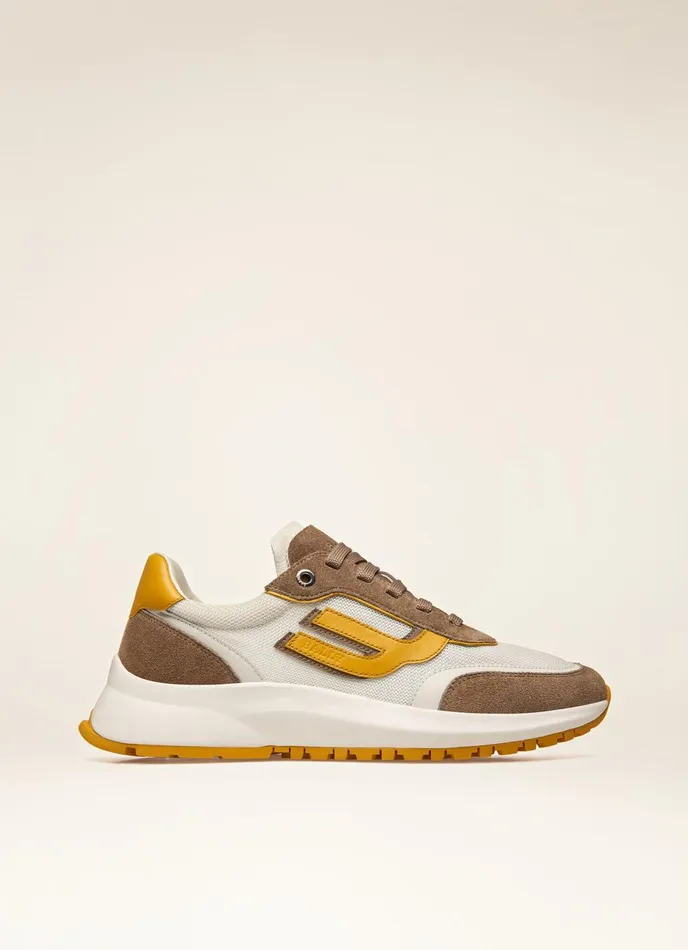 Women Bally Sneakers Demmy 8211 Mesh and Leather Sneakers In Taupe Yellow and White
