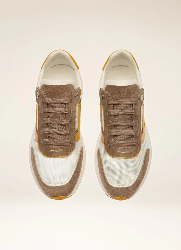 Women Bally Sneakers Demmy 8211 Mesh and Leather Sneakers In Taupe Yellow and White