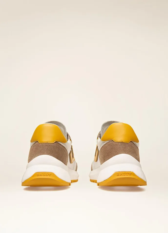 Women Bally Sneakers Demmy 8211 Mesh and Leather Sneakers In Taupe Yellow and White