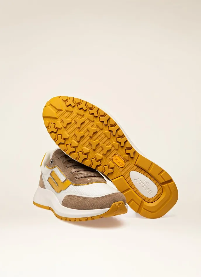 Women Bally Sneakers Demmy 8211 Mesh and Leather Sneakers In Taupe Yellow and White