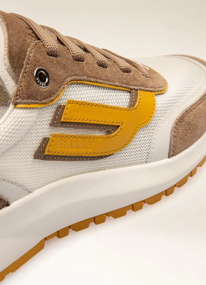 Women Bally Sneakers Demmy 8211 Mesh and Leather Sneakers In Taupe Yellow and White