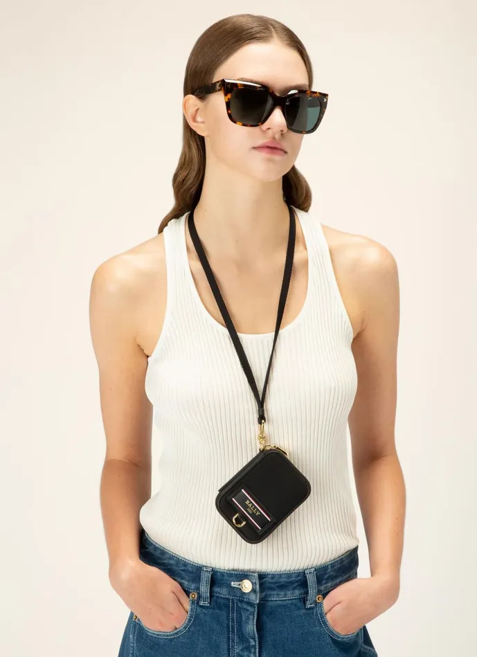 Women Bally Wallets Efy 8211 Nylon Card Holder In Black